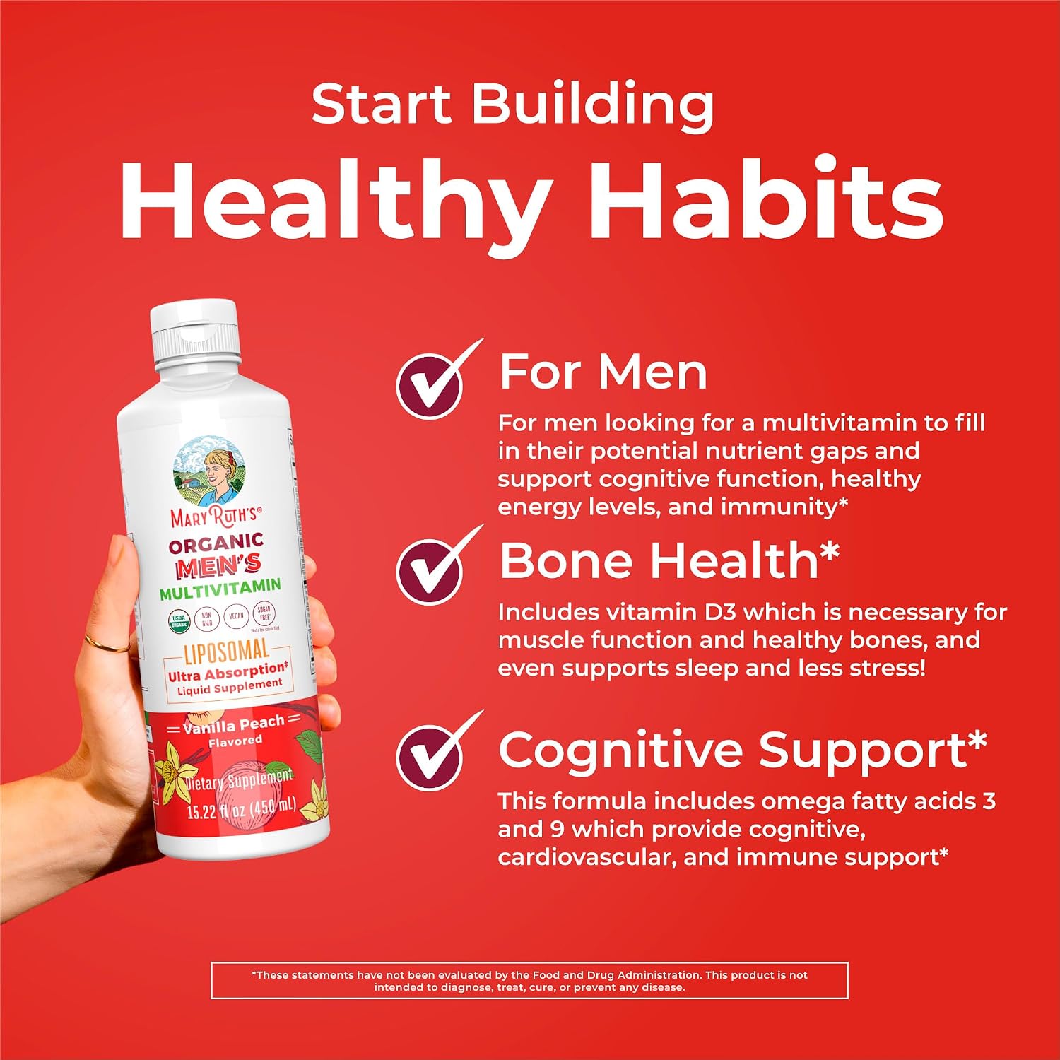 MaryRuth’s Multivitamin Liposomal for Men – Sugar Free Liquid Multivitamin with B Vitamins, D3, Omega 3 & 9 (15.22 fl oz) - görsel 5