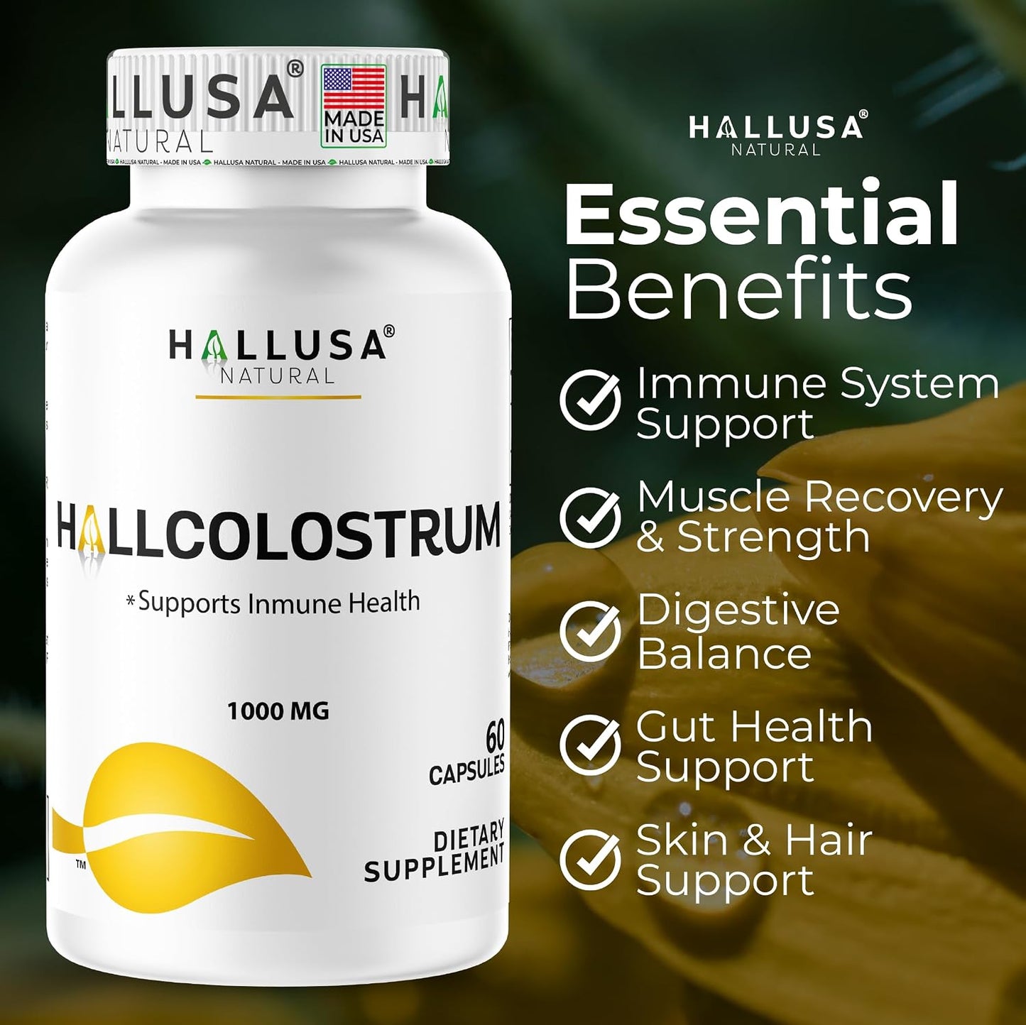 Hallusa Natural Colostrum Capsules – 1,000mg, 60 Capsules - görsel 2