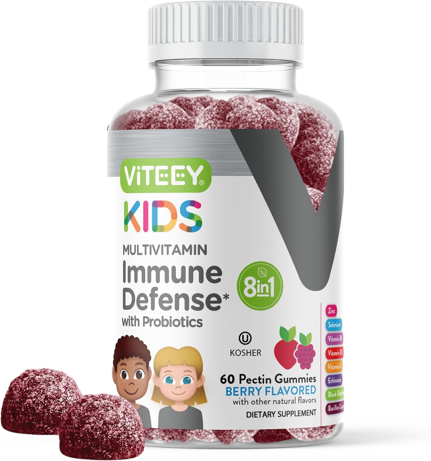 Viteey Children's Multivitamin Gummies with Probiotics – Immune Support Supplement for Kids – Berry Flavour – 60 Gummies - görsel 1