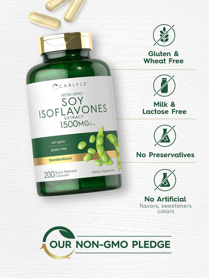 Carlyle Soya Isoflavones for Women and Men | 200 Capsules | Non-GMO, Gluten-free Extract Supplement