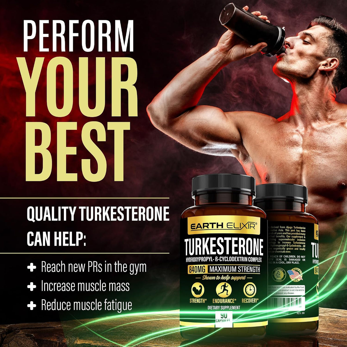 Turkesterone 840 mg – Natural Testosterone Support – 100% Pure Ajuga turkestanica Extract – Made in the USA & Third-Party Tested for Strength, Energy & Vitality - görsel 4