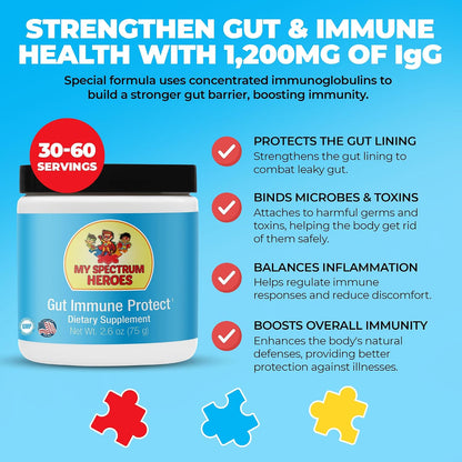 My Spectrum Heroes: Dairy-free Gut & Immune Booster - 1,200 mg of Pure IgG for Mucosal Immunity, Strong GI Barrier, Digestive Harmony, and Better Mental & Behavioural Health in Kids, with 60 Servings