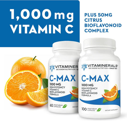 Vitaminerals C-MAX Vitamin C 1000mg with Citrus Bioflavonoids, 100 Vegetable Capsules