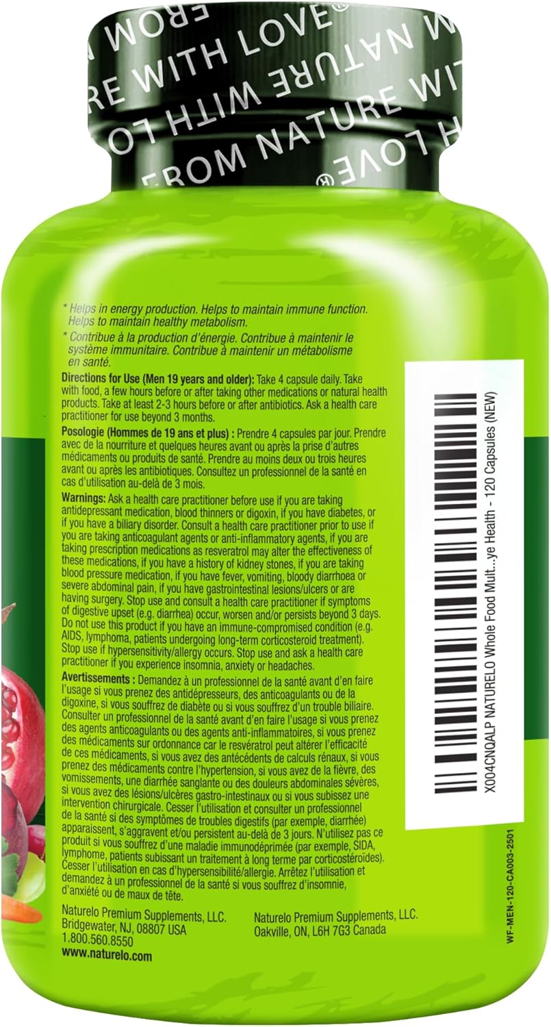 NATURELO Men's Multivitamin - Whole Food Supplement with Vitamins & Minerals, 120 Vegan Capsules - görsel 3