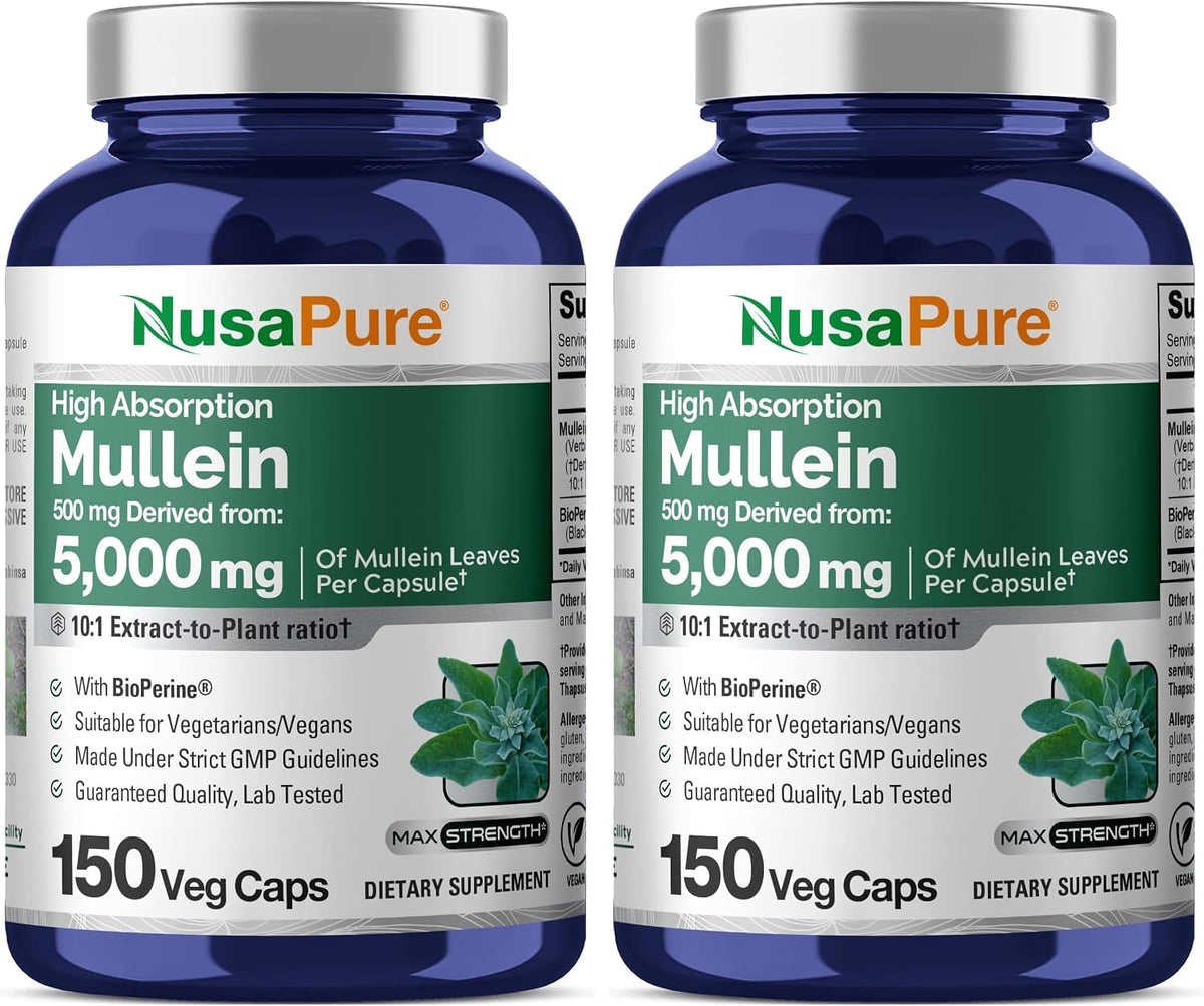NusaPure Mullein Leaf Capsules, 500 mg, 150 Vegan Capsules (Non-GMO, Vegan) - görsel 8