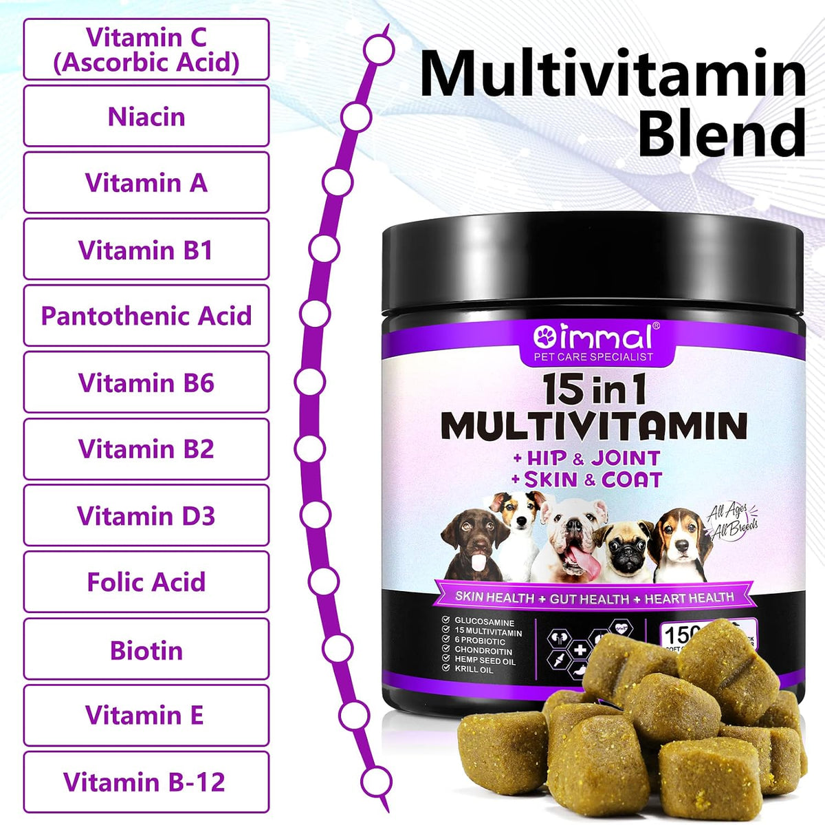 FUKEVY 15-in-1 Dog Multivitamin Soft Chews – Glucosamine, Probiotics & Joint Support (150 count) - görsel 2