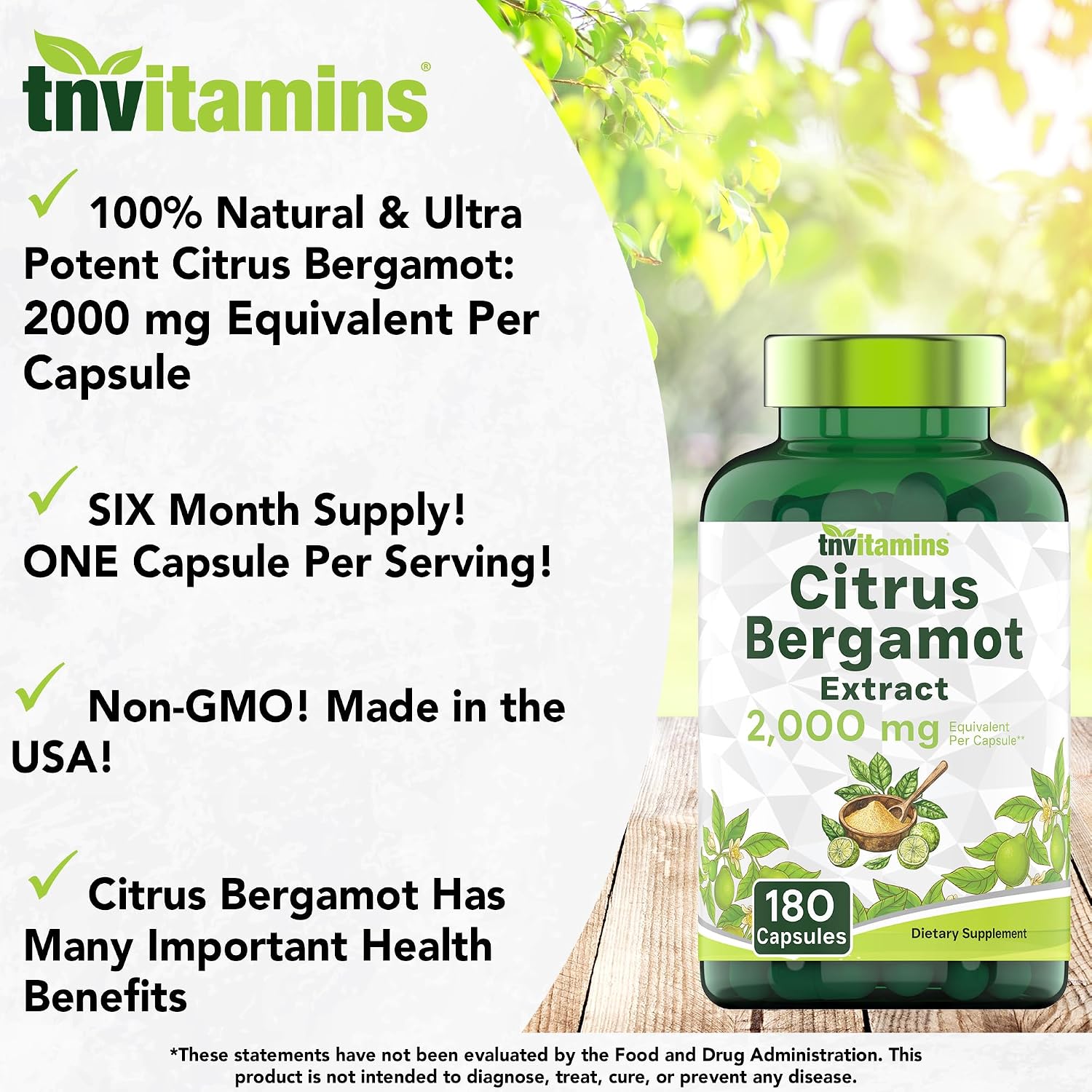 TNVitamins Citrus Bergamot 2000mg - 180 Capsules (6 Month Supply) - görsel 3