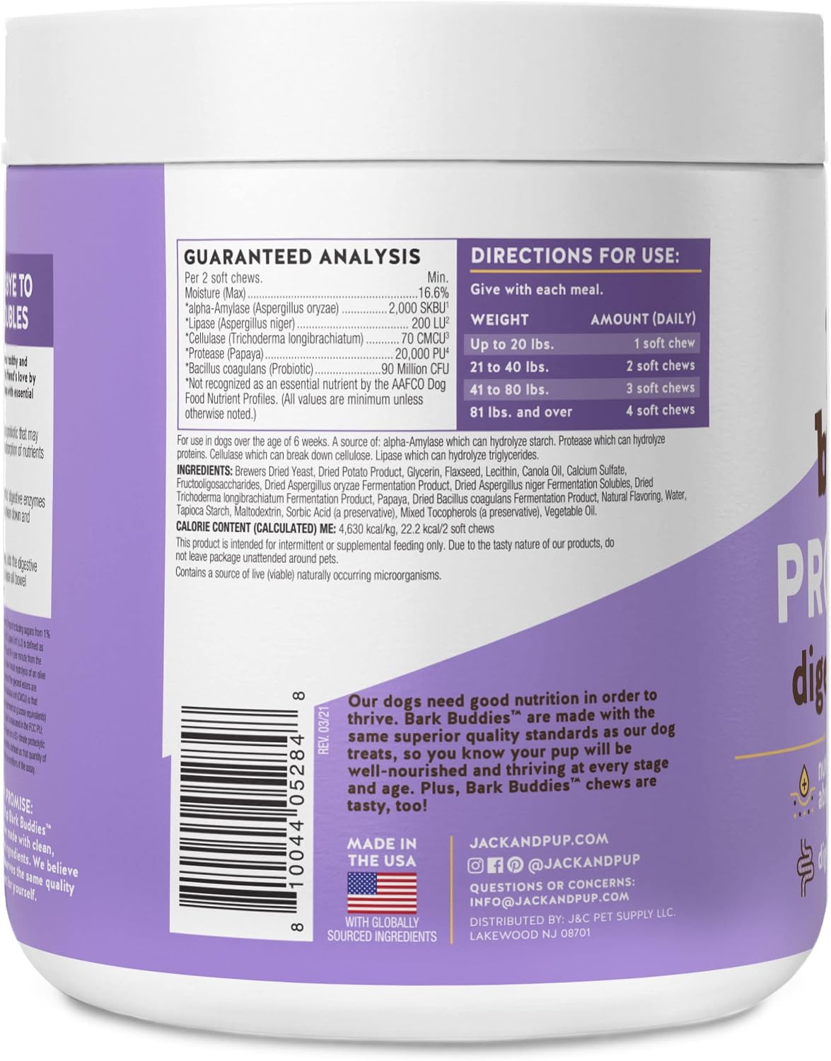 Jack&Pup Pro-Digest Bark Buddies Probiotic Chews for Dogs (60 chews) - görsel 5