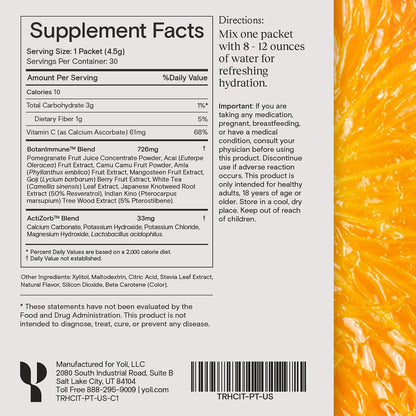Yoli Truth Antioxidant and Immune Support, Citrus Flavour, 30 Sachets Box | Antioxidant and immune blend with vitamin C, botanicals, superfruits and minerals to support daily wellness and vitality.