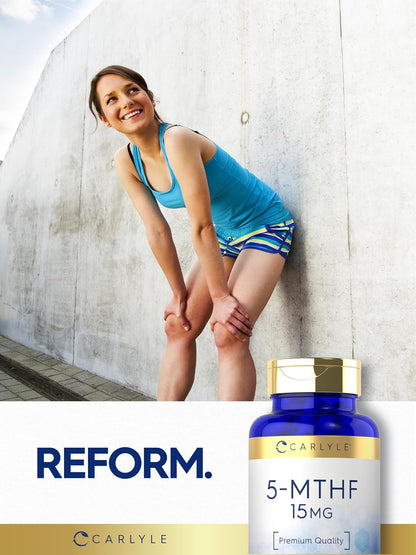 Carlyle 5-MTHF Supplement 15mg | 100 Capsules | L-Methylfolate | Non-GMO, Gluten-free | Premium Quality