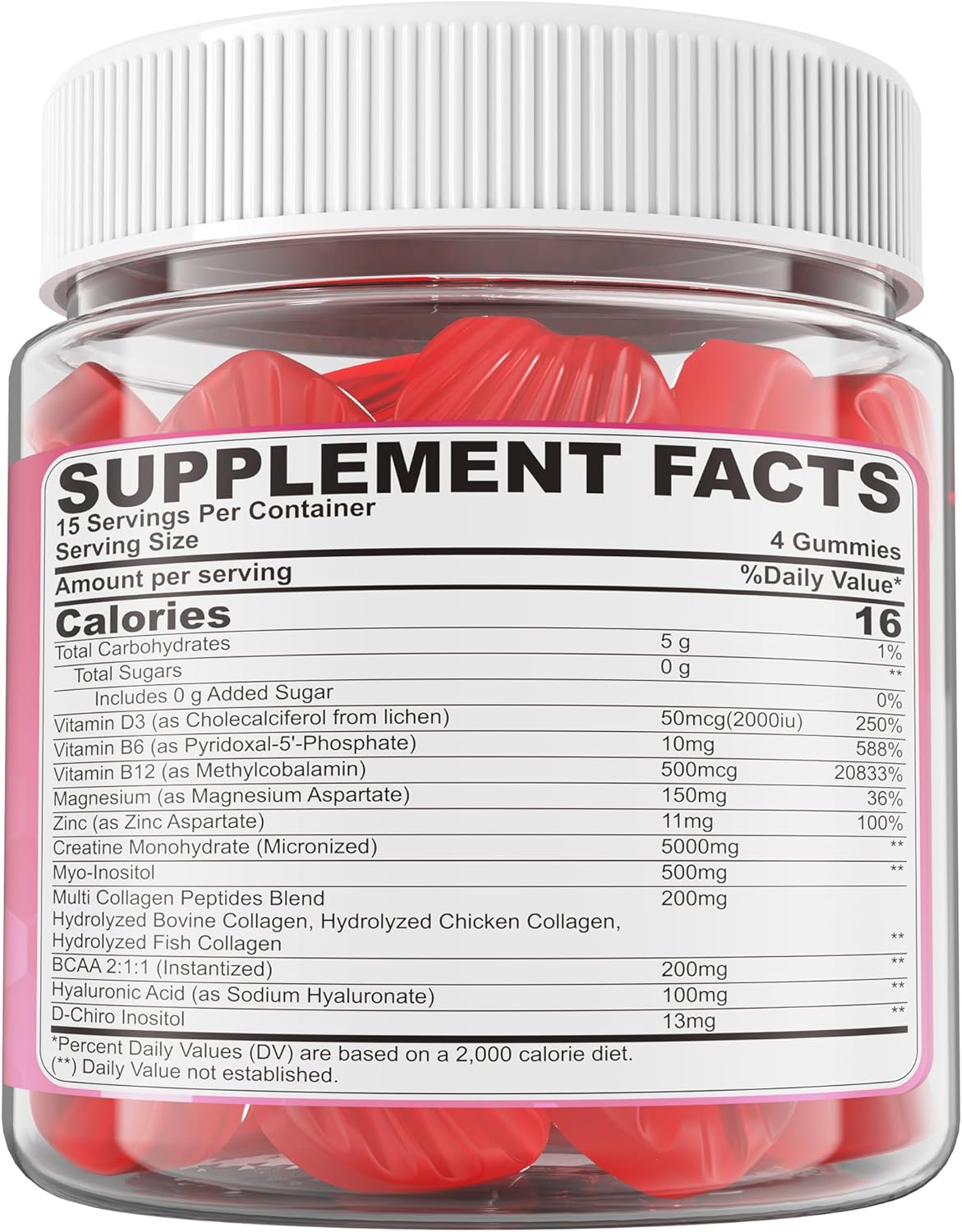 Creatine for Women Gummies: Micronised Creatine Monohydrate + Myo-Inositol, Collagen, BCAAs, Sugar Free - 120 Counts - görsel 8