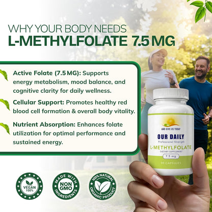 Our Daily Vites L-Methylfolate 7.5 mg – Active 5-MTHF Food Supplement – 90 Capsules