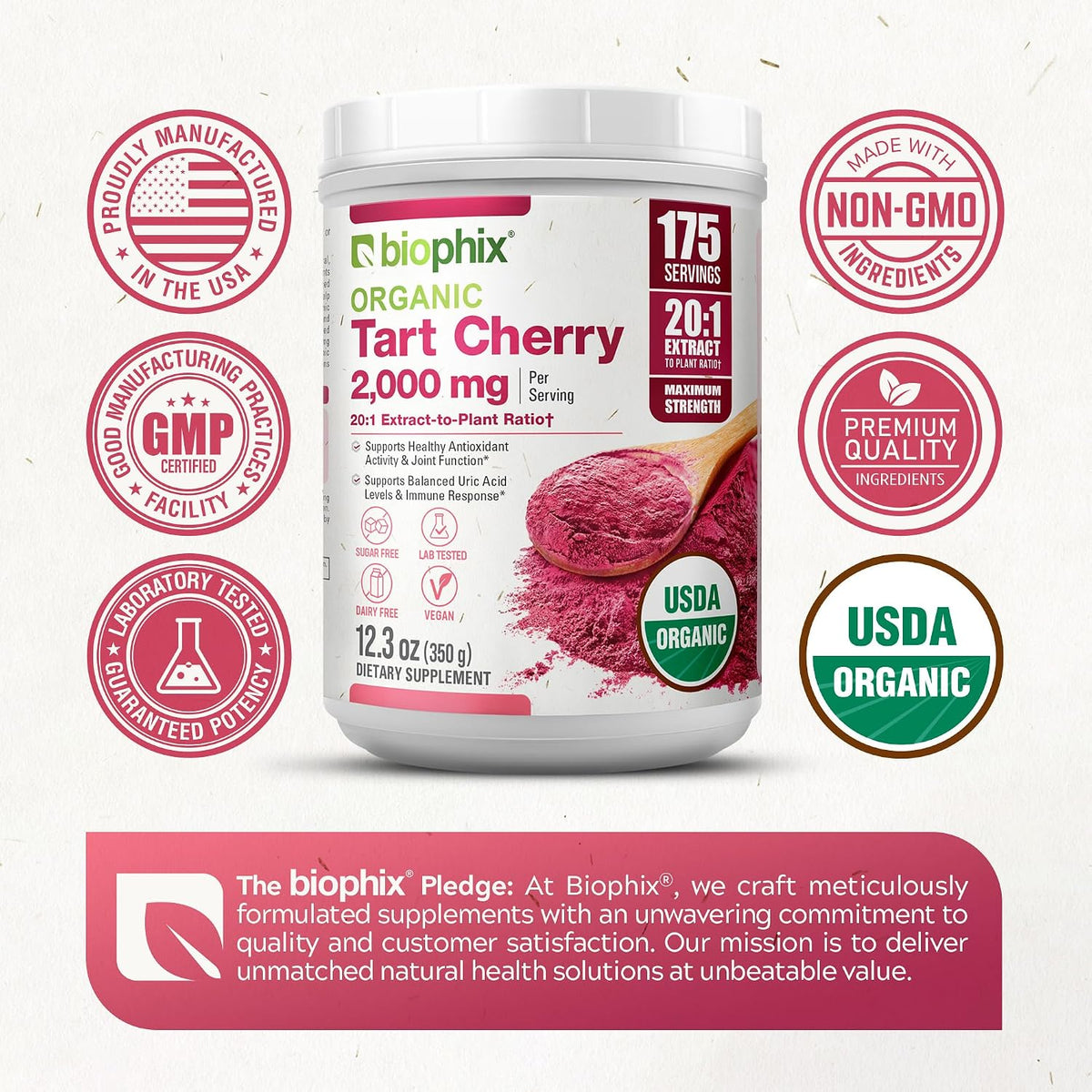 biophix Organic Tart Cherry Powder - 20:1 Extract, 350 g - Antioxidant-Rich Superfood - Supports Heart & Digestive Health - Natural Flavour - No Added Sugar - görsel 4