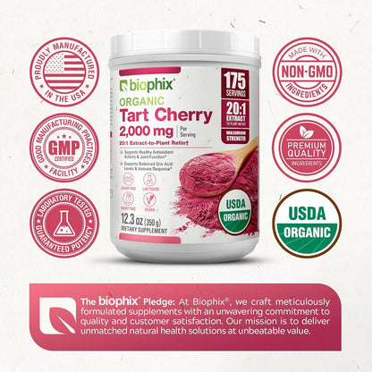 biophix Organic Tart Cherry Powder - 20:1 Extract, 350 g - Antioxidant-Rich Superfood - Supports Heart & Digestive Health - Natural Flavour - No Added Sugar