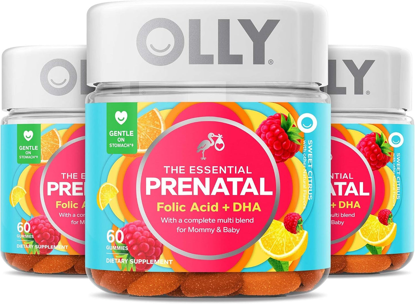 Olly Prenatal Multivitamin Gummy, Folic Acid, Vitamin D, Omega DHA, Chewable Supplement, 60 Gummies (3 Count) - görsel 1