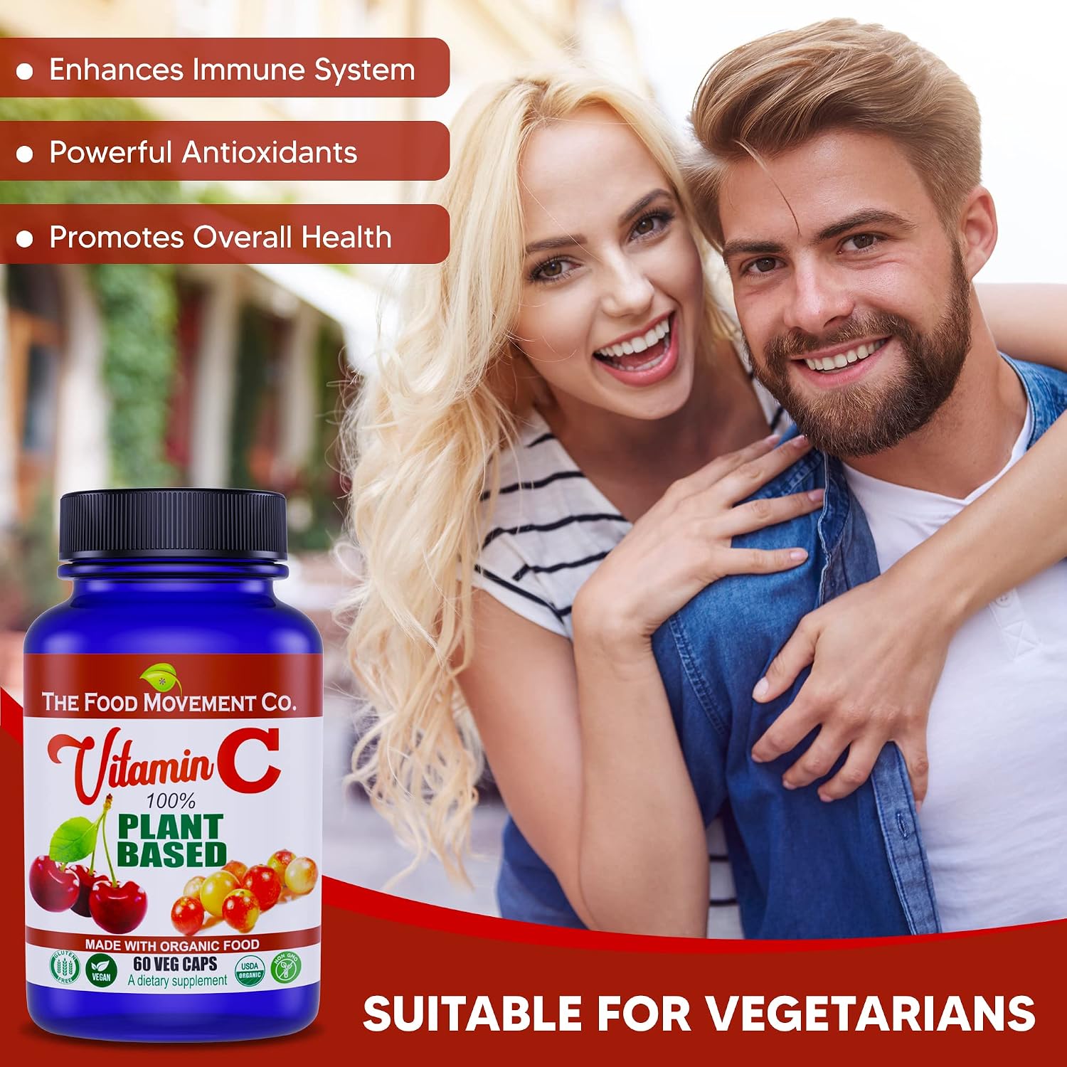 THE FOOD MOVEMENT CO. 100% Plant-Based Vitamin C 125mg – 60 Capsules – Vegan, Organic, Non-GMO, Gluten-Free Supplement with Camu Camu & Acerola - görsel 5