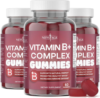 NEW AGE Vitamin B Complex Gummies with B3, B5, B6, B7, B9, B12 and Vitamin C, 60 Gummies
