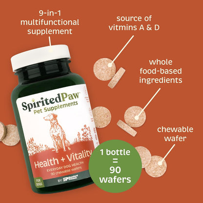 Spirited Paw Health + Vitality - Multivitamin Pet Wellness Supplement - Liver-Flavoured Dog Chews - 90 Chews