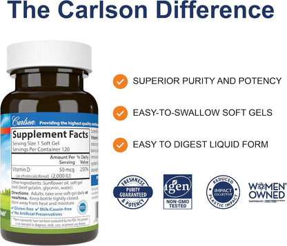 Carlson Vitamin D3 2,000 IU Soft Gels (120 Capsules)