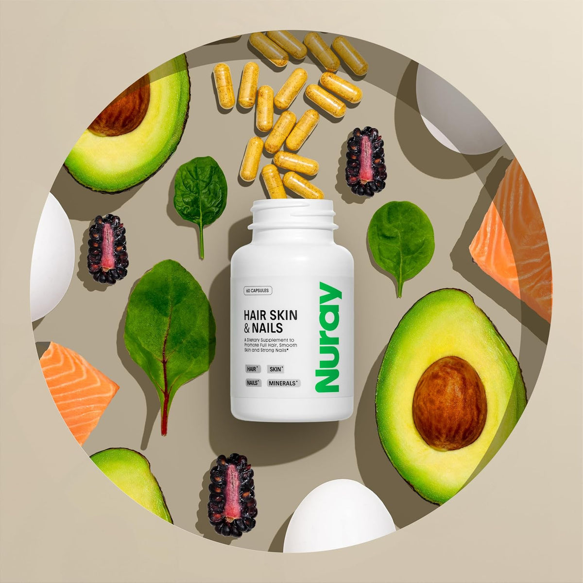 Nuray Hair, Skin & Nails Vitamins with Hyaluronic Acid, Biotin and Collagen - 60 Capsules - görsel 3