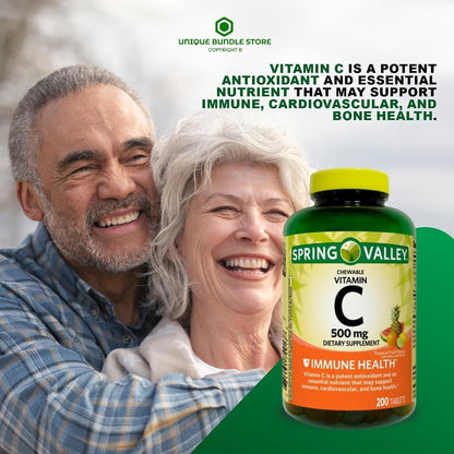 Vitamin C 500mg, Tropical Fruit Flavour 200 Tablets, Chewable Vitamin C, Food Supplement + 7 Day Tablet Organiser Included (Pack of 2)