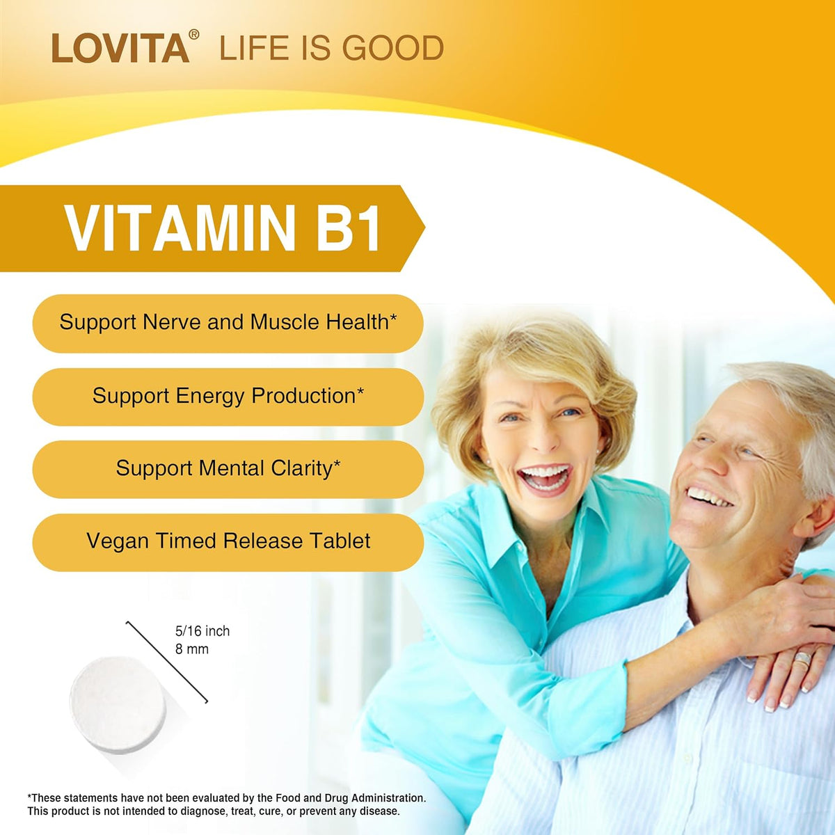 LOVITA Vitamin B1 (Thiamine) 50mg Timed Release – 8 Hour Sustained with B12, 130 Vegan Tablets - görsel 4