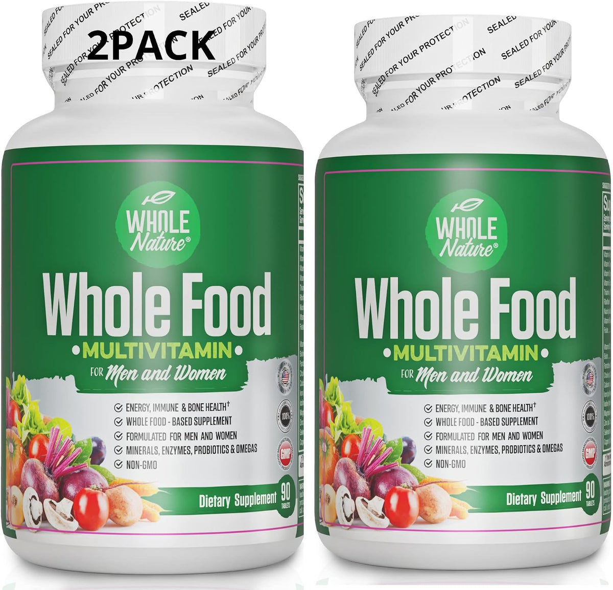 Whole Food Multivitamin for Men and Women (Twin Pack) - Plant Based Daily Superfood Vitamins with Digestive Enzymes, Probiotics & Omegas - görsel 1