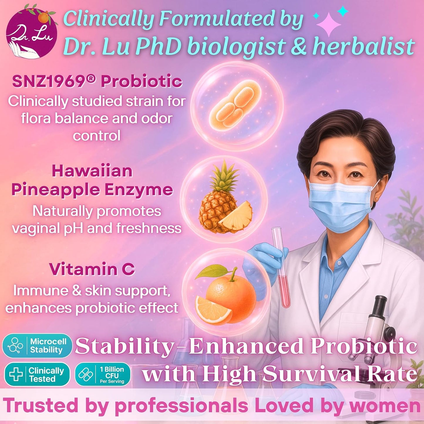 Dr. Lu Happy Girl Feminine Balance Gummies – Pineapple Gummies for Women pH Balance with Probiotics & Immune Support, Sugar-Free, Vegan – 60 Count - görsel 2