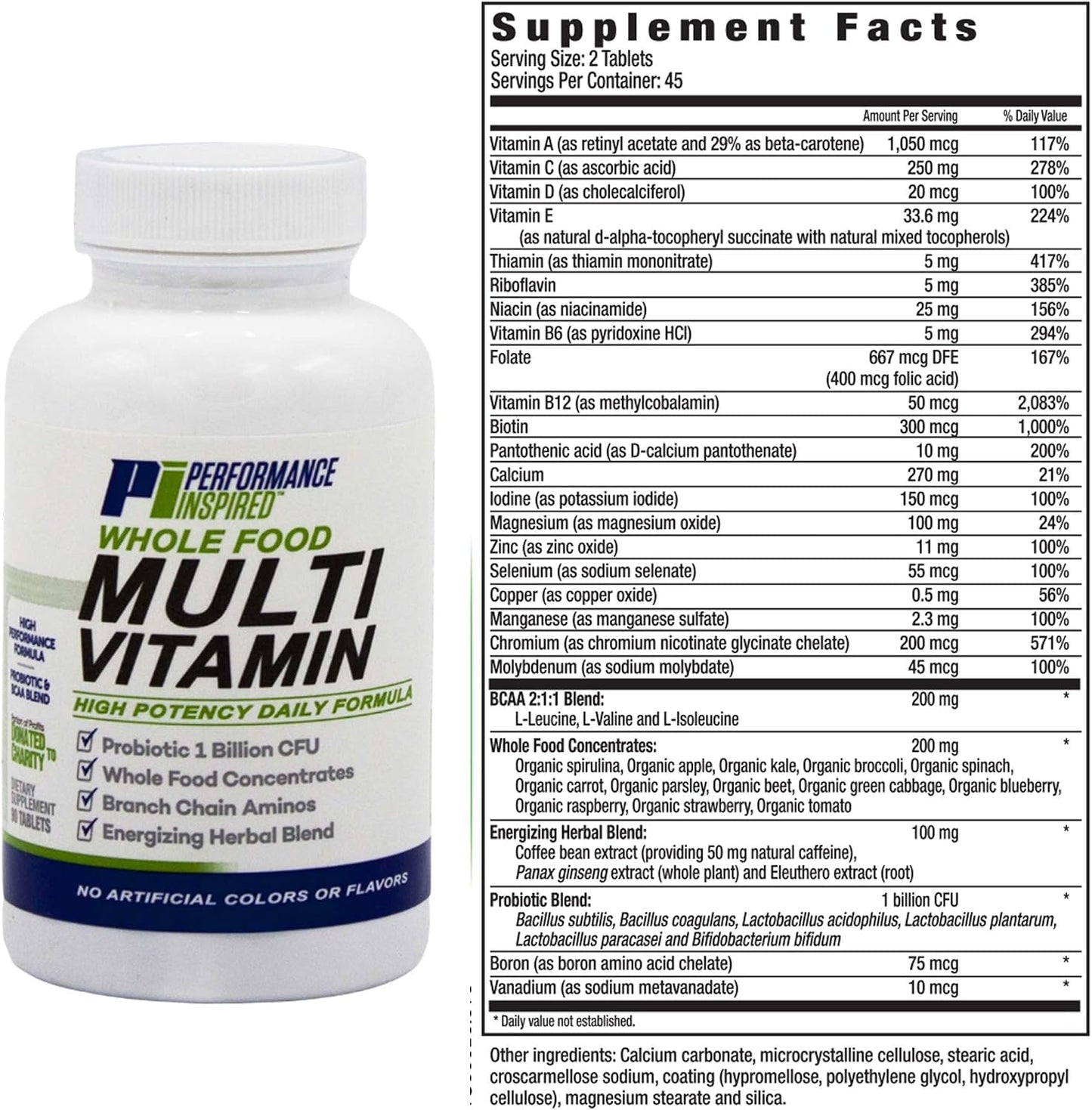 Performance Inspired Nutrition Whole Food Multi Vitamin with Probiotics, BCAAs, and Herbal Complex – 90 Tablets - görsel 7