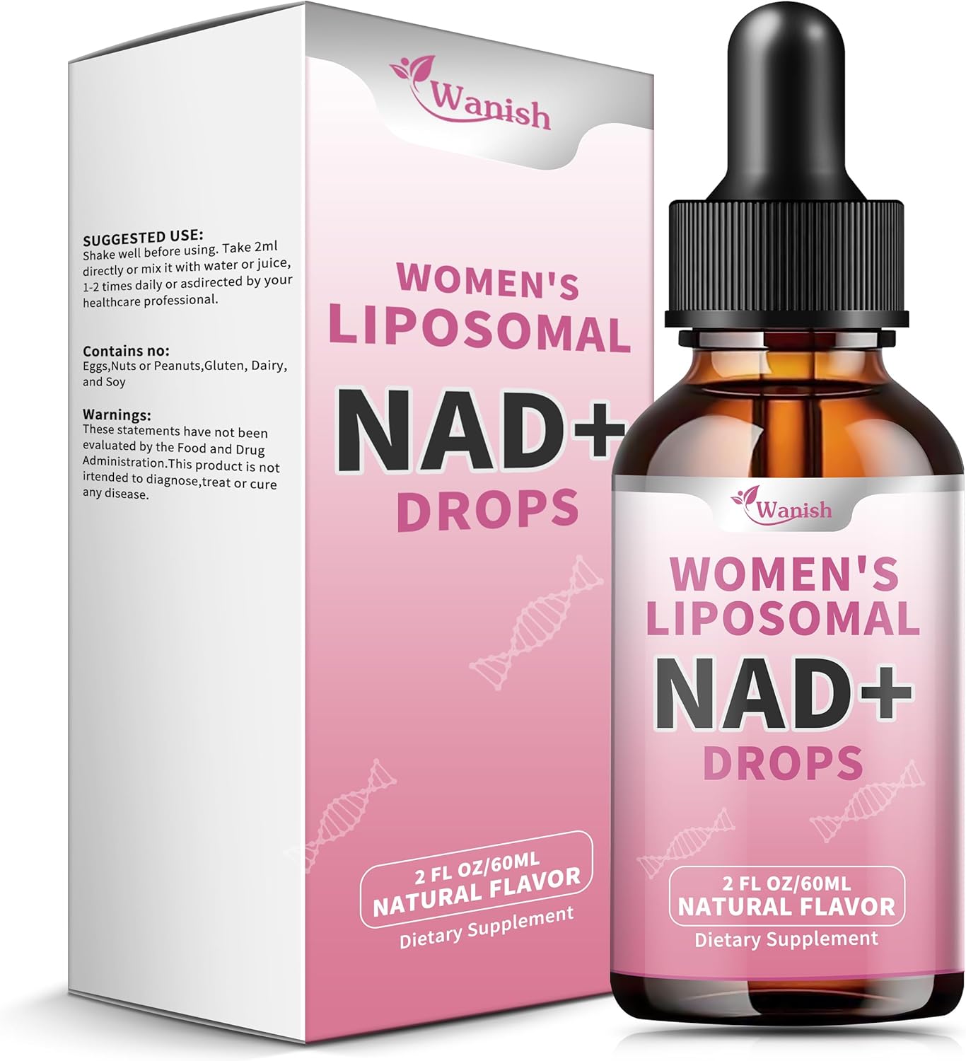 Wanish Liposomal NAD Liquid Supplement – 500 mg NAD Nicotinamide for Energy and Cell Regeneration, Vegan, Sugar-free, 60 ml - görsel 1