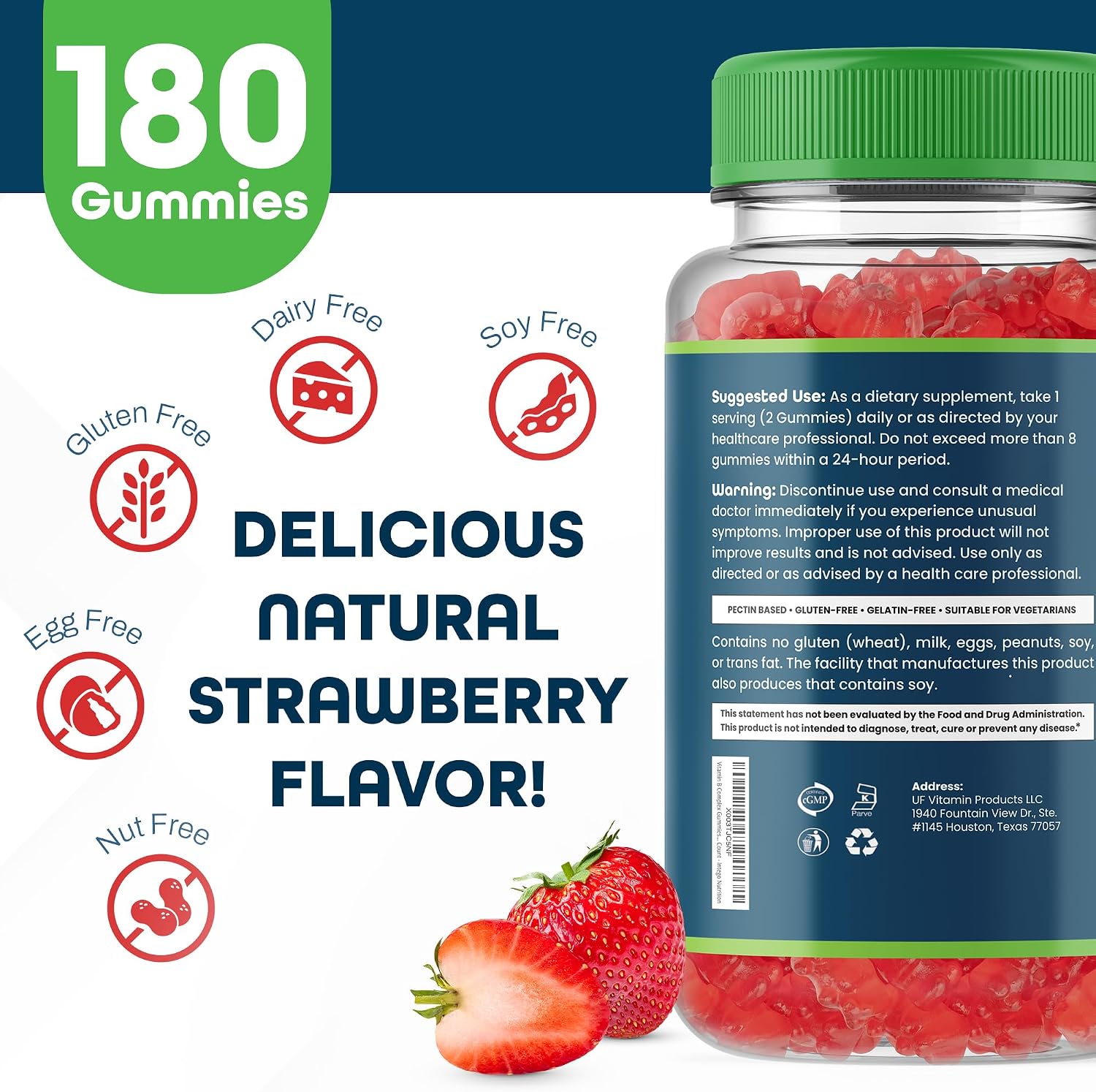 INTEGO NUTRITION Vitamin B Complex Gummies for Adults, Strawberry, 180 Gummies - görsel 3