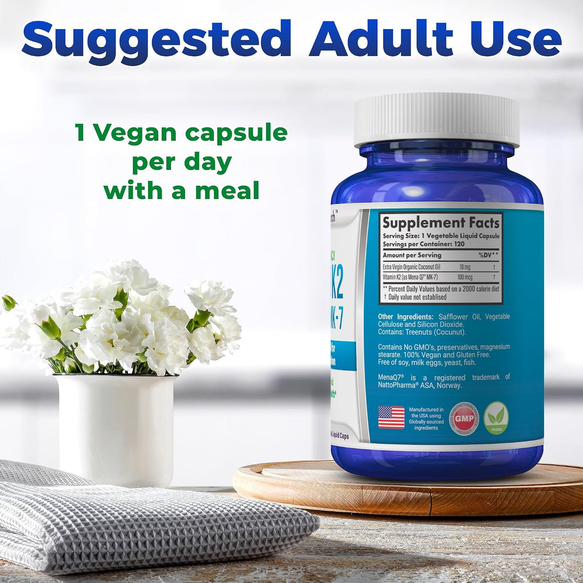 YounGlo Research Vitamin K2 MK7 (MenaQ7) 100 mcg with Coconut Oil - 120 Vegan Liquid Capsules - görsel 6