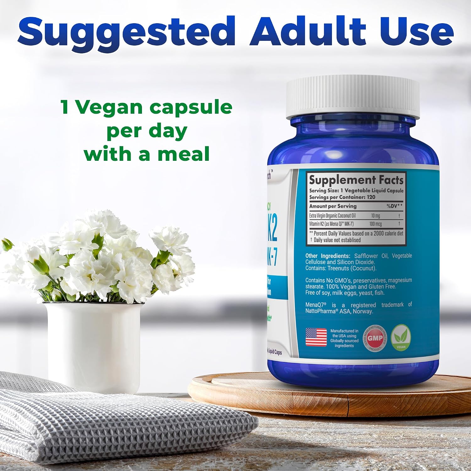 YounGlo Research Vitamin K2 MK7 (MenaQ7) 100 mcg with Coconut Oil - 120 Vegan Liquid Capsules - görsel 6