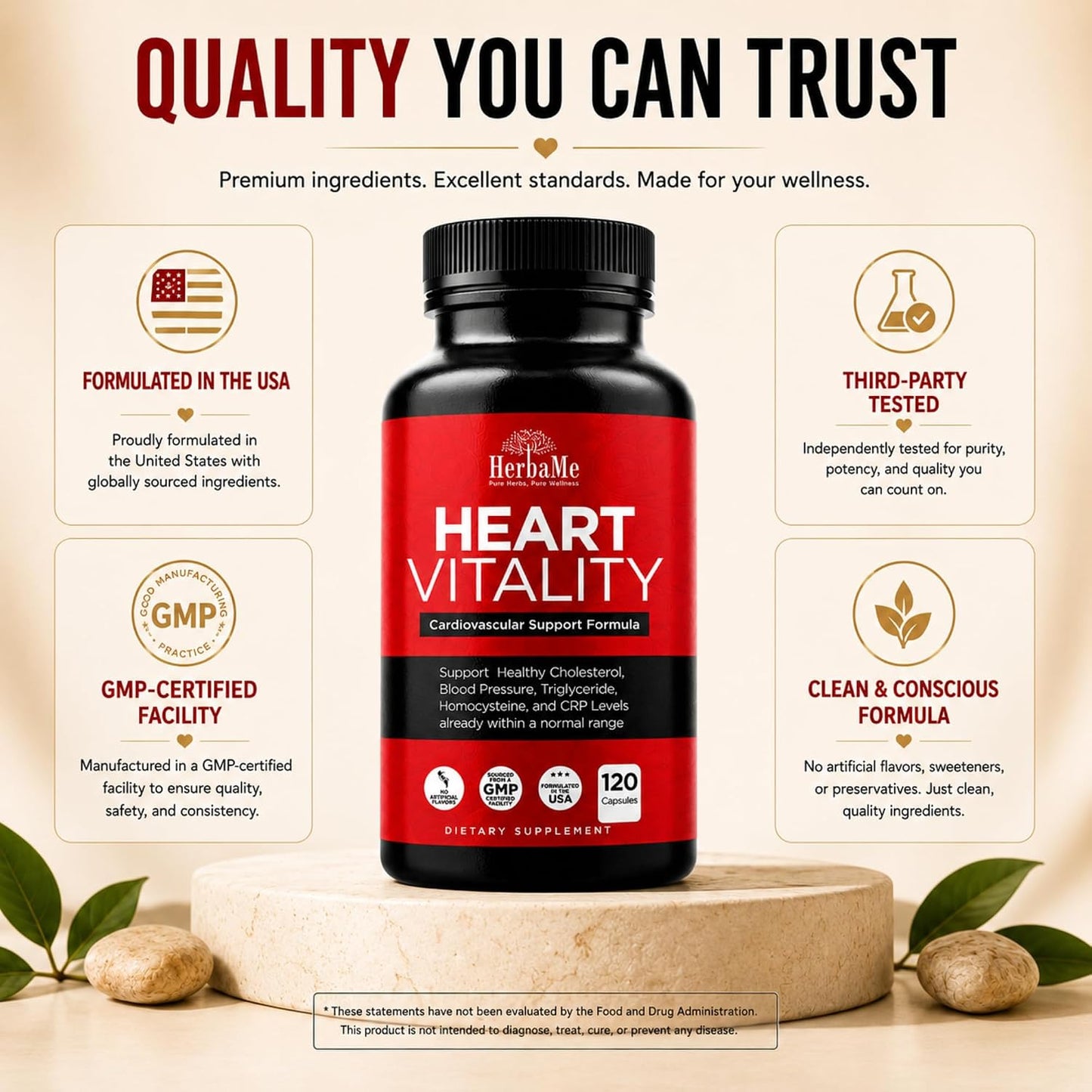 HerbaMe Heart Support Supplement – Daily Heart Wellness & Circulation Support with L-Arginine, Citrulline & CoQ10, 120 Capsules - görsel 7