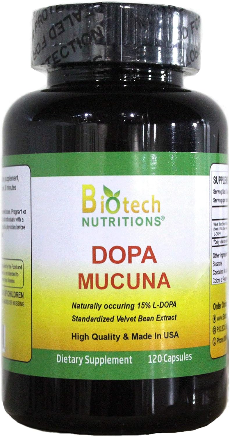 Biotech Nutritions Dopa Mucuna 15% L-Dopa (Mucuna pruriens) 120 Vegetable Capsules - görsel 1