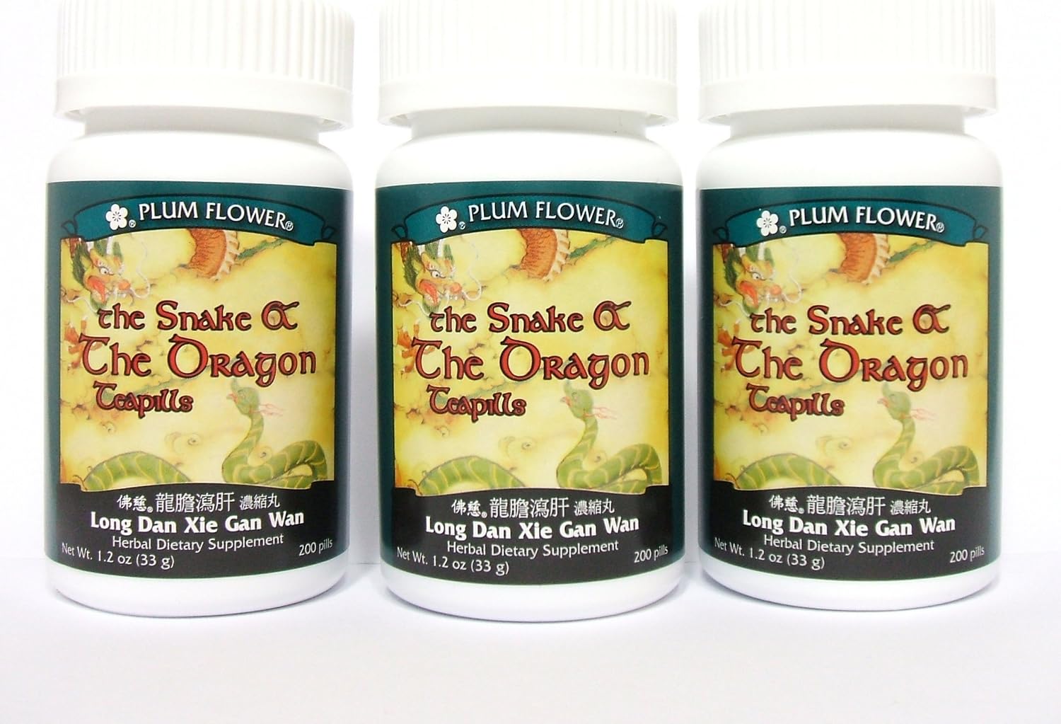 3 Pack of The Snake and the Dragon Teapills, Long Dan Xie Gan Wan, 3 x 200 Pills - görsel 1