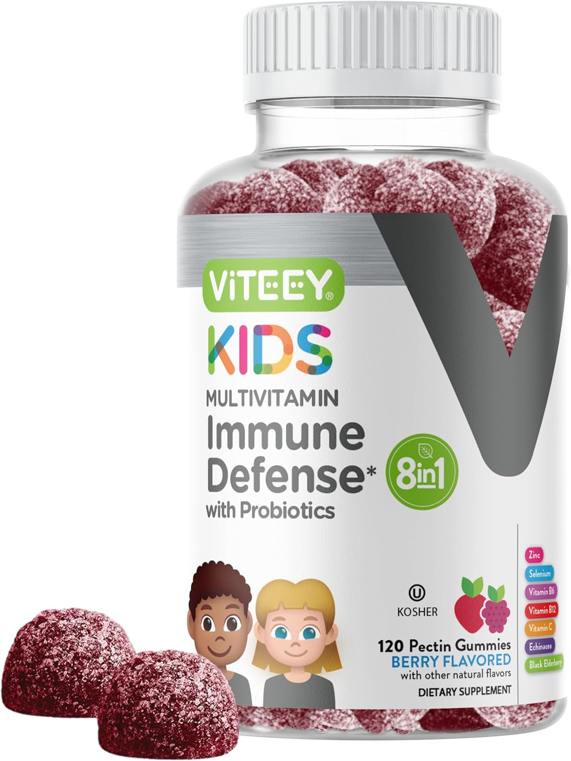 Viteey Children's Multivitamin Gummies with Probiotics – Immune Support Supplement for Kids – Berry Flavour – 60 Gummies - görsel 10