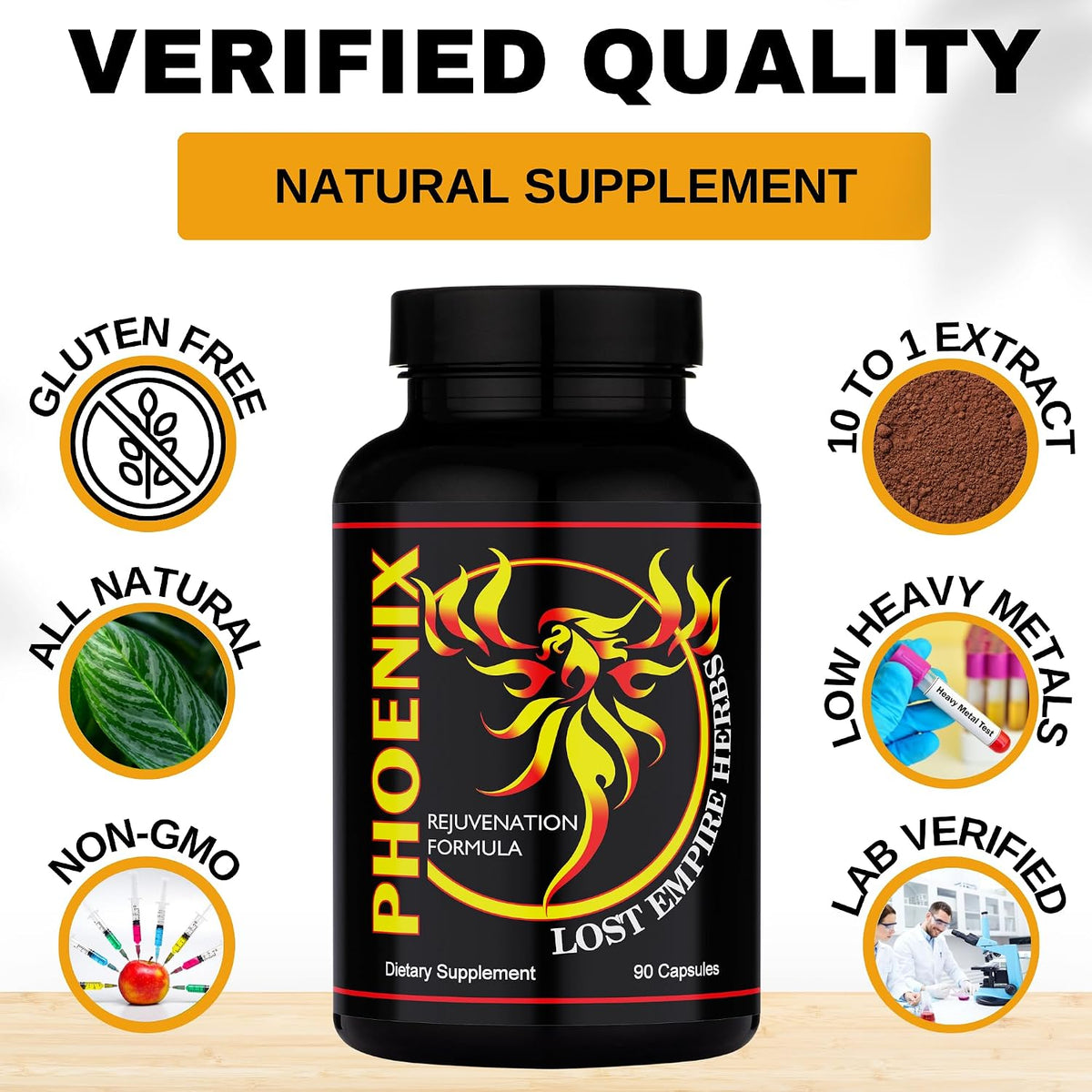 Phoenix Rejuvenation Formula Energy Blend – Pine Pollen, He Shou Wu, Ant, and Shilajit (90 ct Capsules) - görsel 4