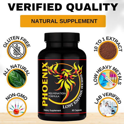 Phoenix Rejuvenation Formula Energy Blend – Pine Pollen, He Shou Wu, Ant, and Shilajit (90 ct Capsules)