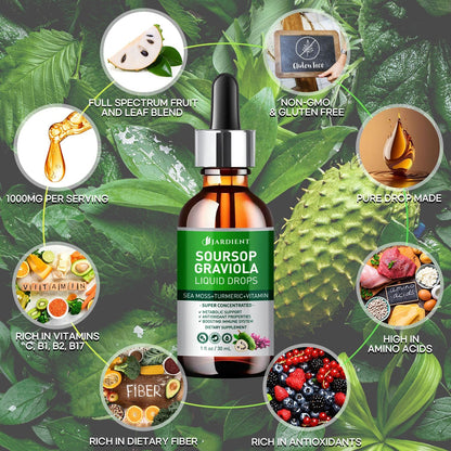 Soursop Bitters Extract Liquid Oil - Organic Graviola Tincture for Cell Support - 2 x 30 ml
