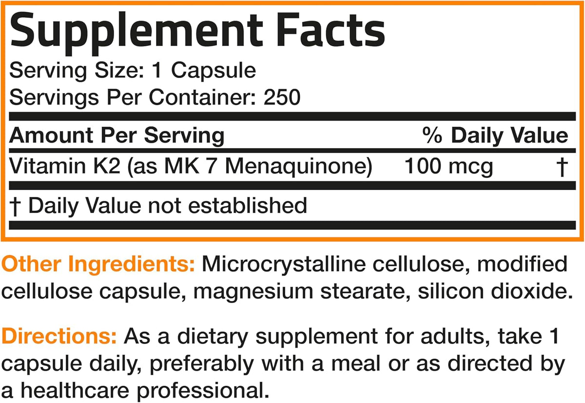 Bronson Vitamin K2 MK-7 Menaquinone 100 mcg, 250 Capsules - görsel 8