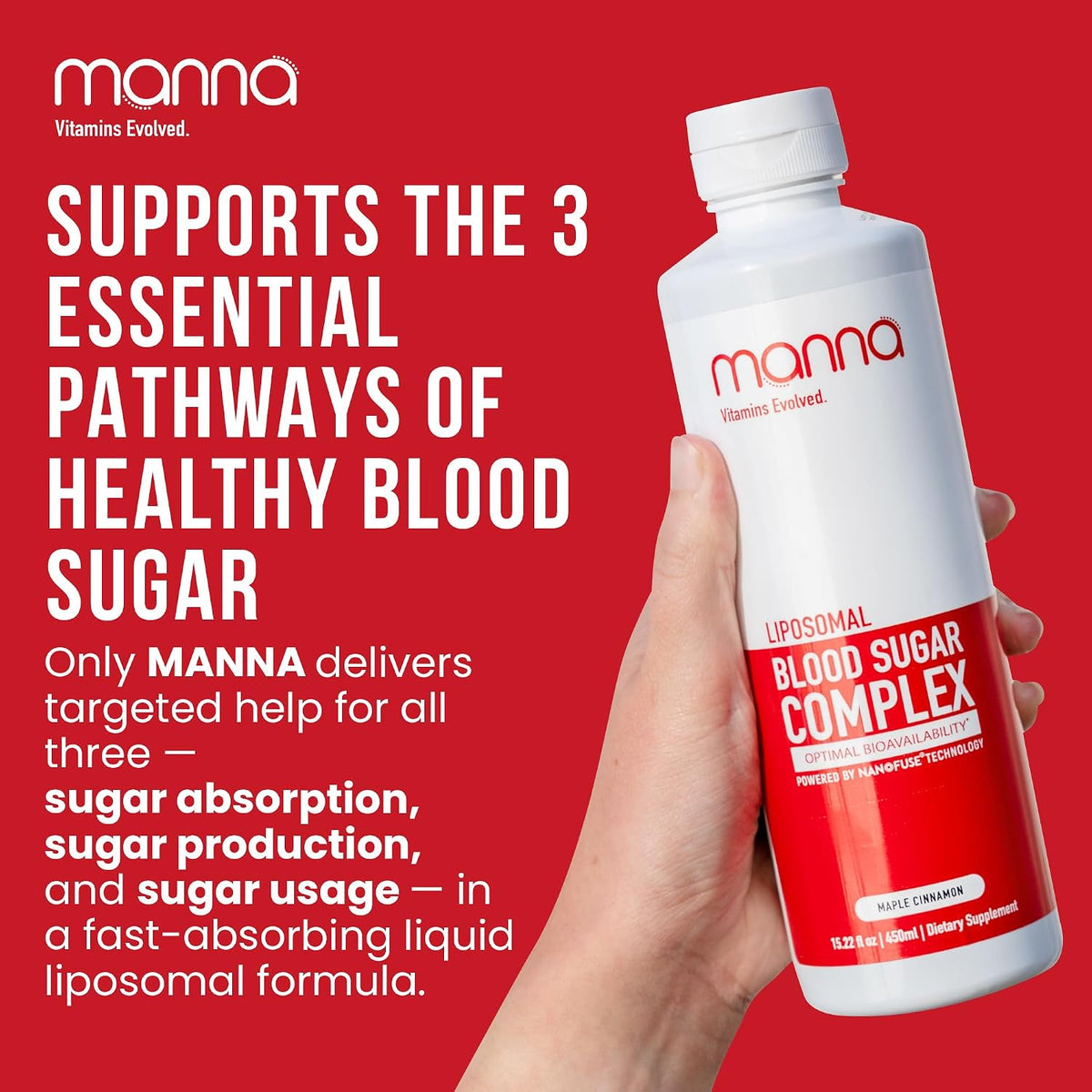 Manna Vitamins Evolved – Liposomal Blood Sugar Complex – Helps Maintain Normal Blood Sugar Levels and Metabolism for Men & Women - görsel 2