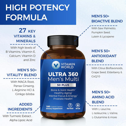 Vitamin World Ultra 360 Multivitamin for Men 50 Plus, 180 Caplets