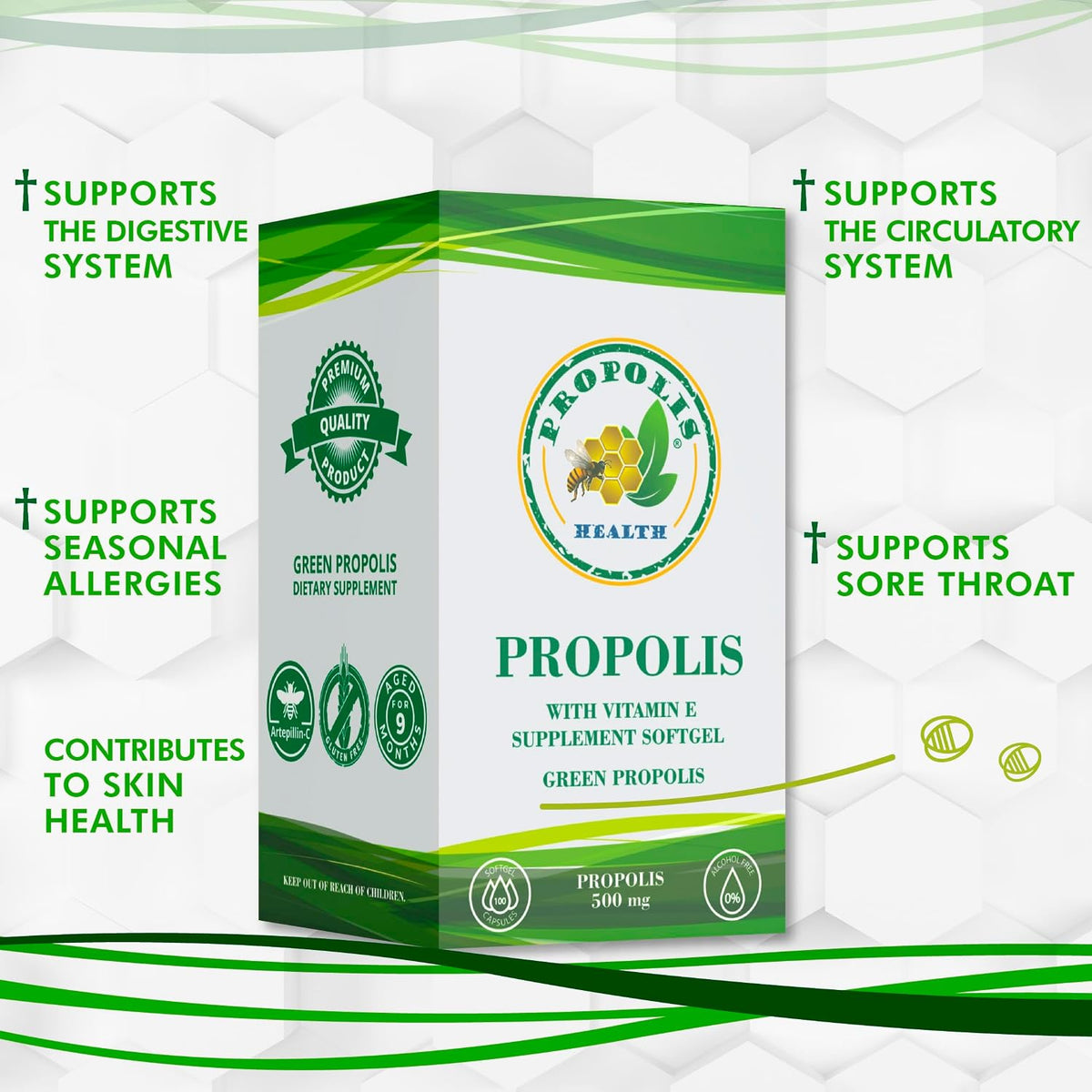 Propolis Health Propolis Capsules 1000mg with Vitamin E – 100 Capsules - görsel 6