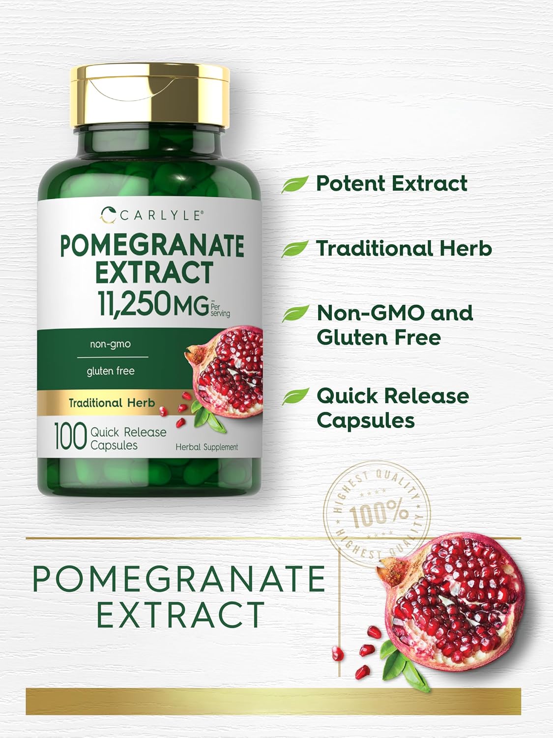 Carlyle Pomegranate Extract – 100 Capsules, Non-GMO, Gluten-free - görsel 3