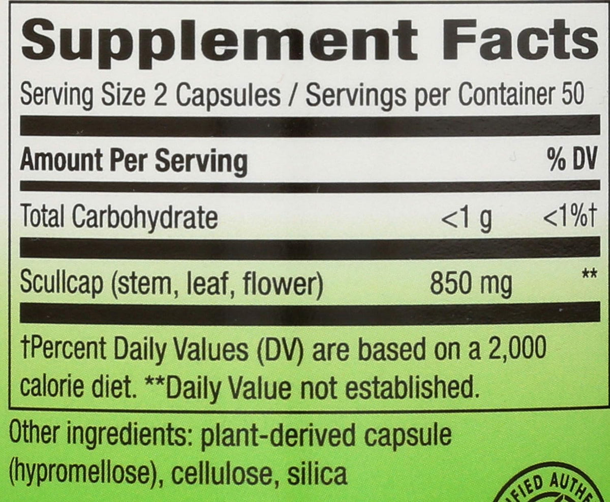 Nature's Way Skullcap Herb, 850mg per Serving, Traditional Herbal Sleep Support, 100 Vegan Capsules (Gluten Free) - görsel 3