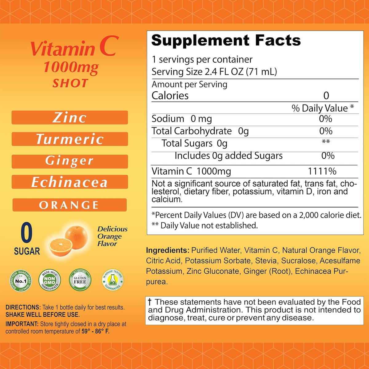 ALFA VITAMINS Vitamin C Shot 1000mg with Zinc, Ginger & Echinacea – Immune Support – Orange Flavour – 71 ml Bottle – 80 Pack - görsel 9