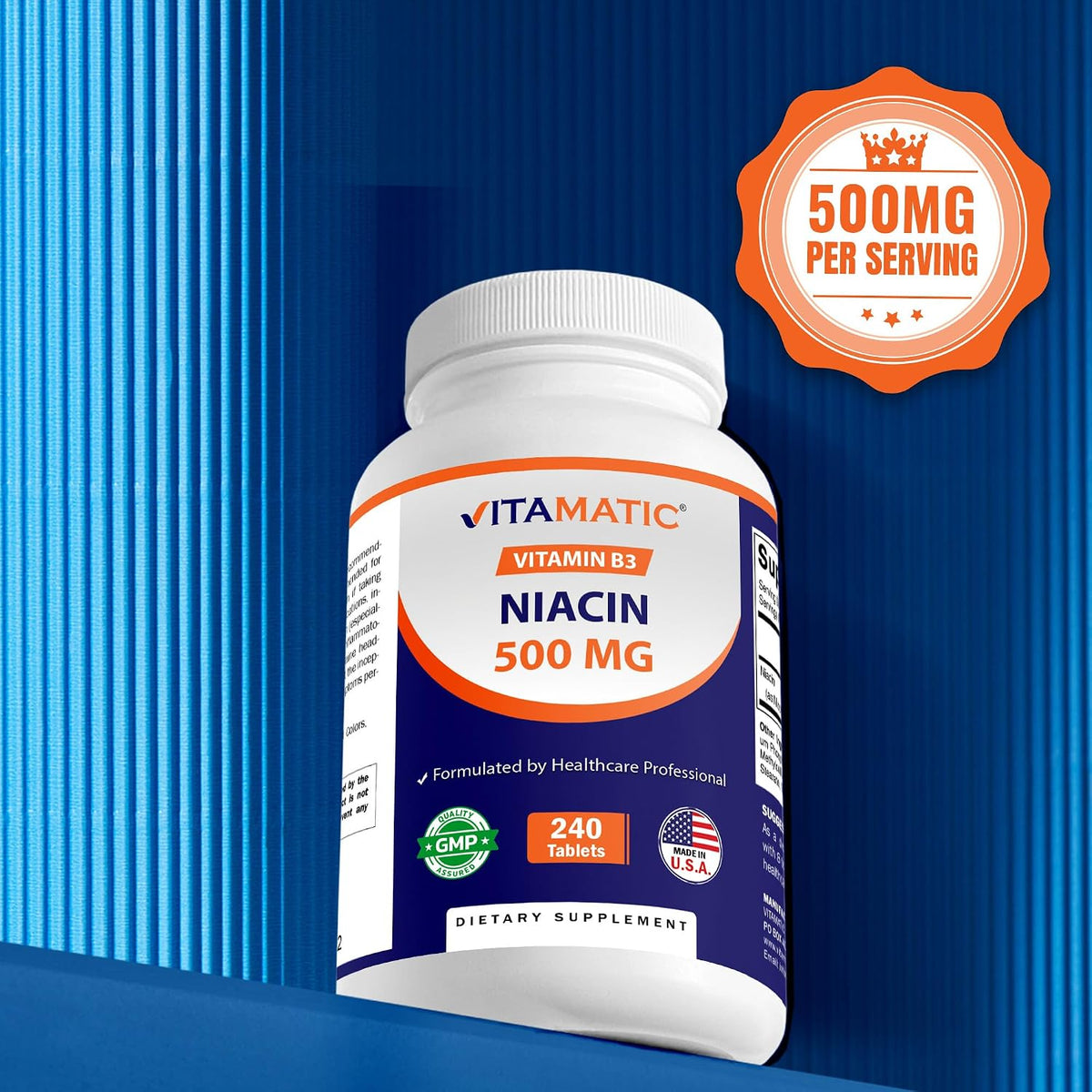 Vitamatic Niacin (Vitamin B3) 500mg, 240 Tablets - Sustained Release, Non-GMO & Gluten-free - görsel 5