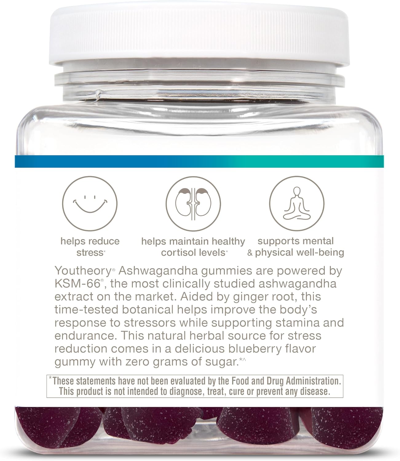 Youtheory Ashwagandha Gummies with Organic KSM-66 Ashwagandha – Sugar Free, Blueberry Flavour, 60 Vegan Gummies - görsel 7