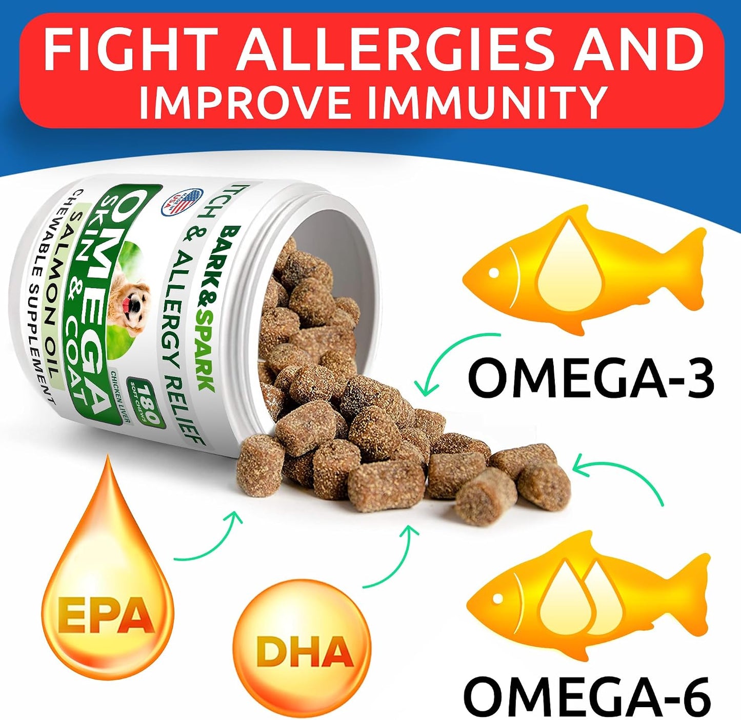 BARK&SPARK Omega-3 for Dogs - 360 Fish Oil Chews for Skin & Coat, Joint Health - görsel 2